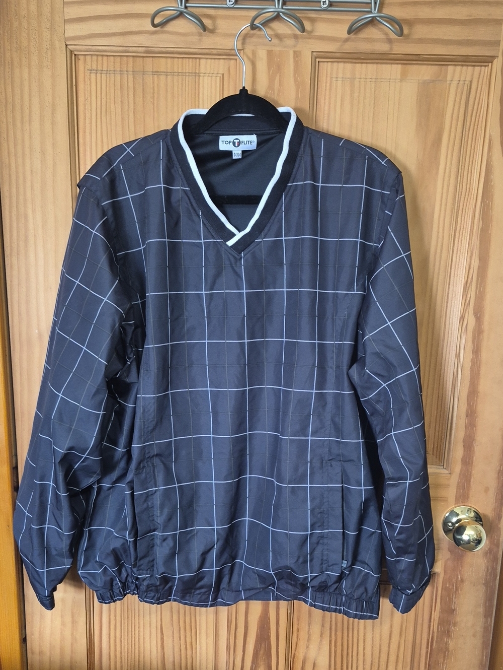 Top-Flite Men's Black Windowpane V-Neck Windbreaker